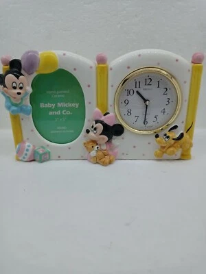 Relógio Baby Mickey Mouse, Minnie Mouse e Pluto Seiko com moldura 3"X5" (funciona) - Imagem 1 de 4