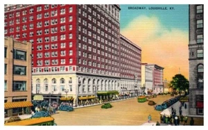 BROADWAY Street Scene LOUISVILLE, KY linen - Postcard - Picture 1 of 2