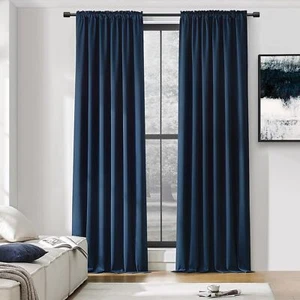 Length Navy Blue Curtain Panels/Drapes for Living Room Solid Energy Efficient - Picture 1 of 8