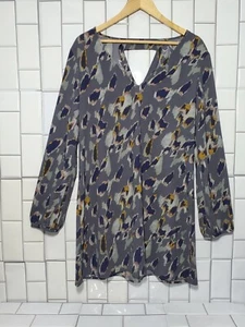 LEITH  Gray Printed V-neck Printed Top Long Sleeve Tunic Back V Size L - Picture 1 of 8