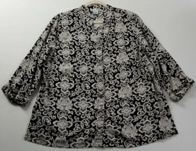 Marisa Christina Button Up Shirt Women's 2X Plus Floral Scrolls 3/4 Sleeves Top - Image 1 of 4