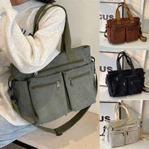 Women Large Capacity Hobo Bag Corduroy Tote Bag with Multi Pockets Crossbody Bag - Picture 1 of 16
