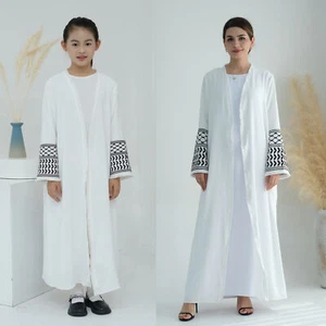 Muslim Mother Daughter Open Kaftan Abaya Dubai Women Girls Embroidery Dress Arab - Picture 1 of 85