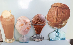 4 Vintage ICE CREAM Soda Shop Die Cut Cardboard Signs Shake Sundae Chocolate - Picture 1 of 7
