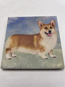 Untersetzer Corgi Hund Keramik Kork Rückseite braun weiß blau 4" Tier Haustier - Bild 1 von 9