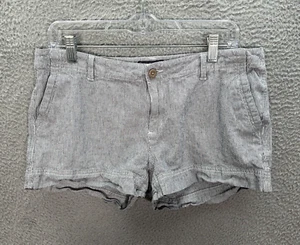 The North Face Shorts Womens 12 Gray White Striped Linen Blend Coastal Nautical - Picture 1 of 9