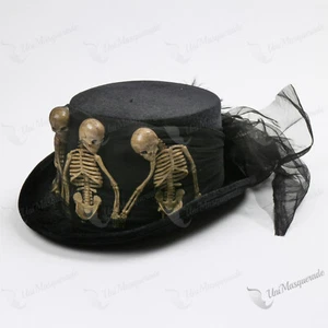 Voodoo Black Skeleton Skull & Net Yarn Costume Halloween Dress up Party Top Hat - Picture 1 of 5