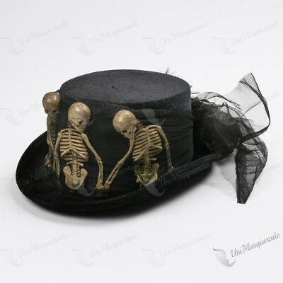 Voodoo Black Skeleton Skull & Net Yarn Costume Halloween Dress up Party Top Hat - Image 1 of 4