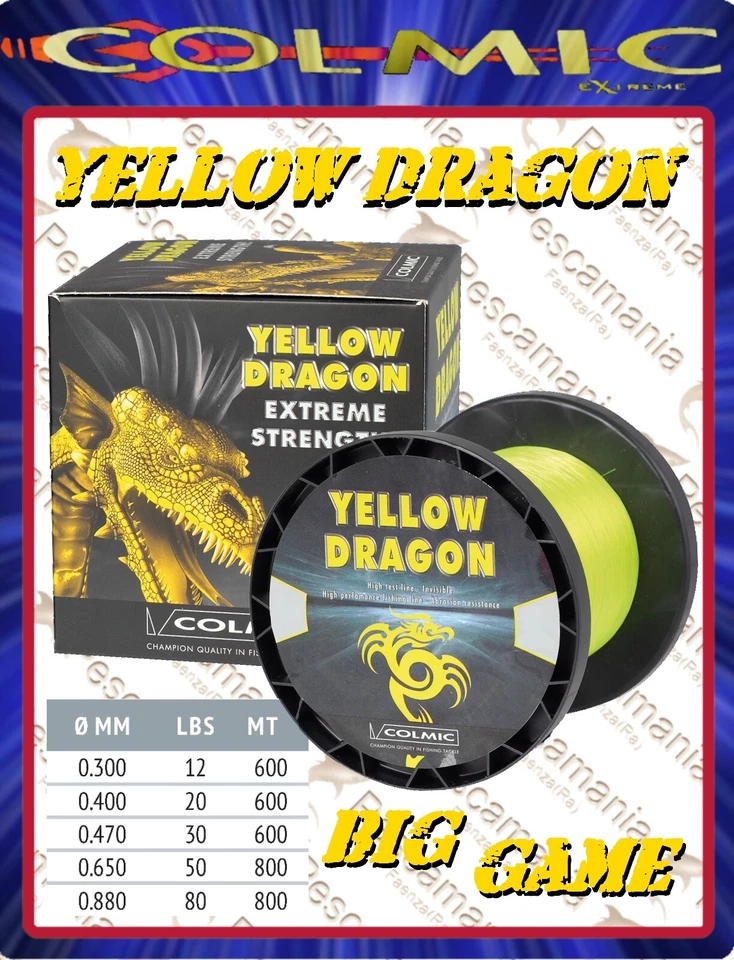 Monofilo Giapponese Colmic Yellow Dragon siliconato traina big game mt.800 - Immagine 1 di 1
