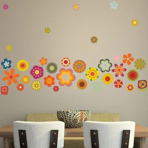 RETRO FLOWERS WALL STICKERS PACK 60s 70s vintage floral hippy decal art - Picture 1 of 3