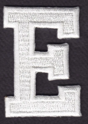 WHITE BLOCK LETTER "E" (1 7/8") - Iron On Embroidered Applique Patch - Image 1 of 2