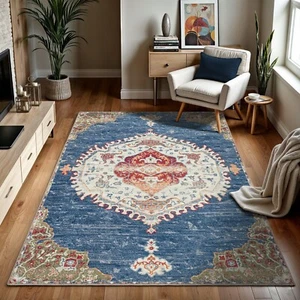GLN Rugs Anatolium - Machine Washable Area Rug - Turkish Blue Home Rugs - Picture 1 of 63