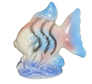 Mid Century Art Deco Ceramic Pink & Blue Fish Figurine Statue - Picture 1 of 7