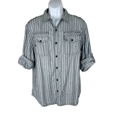 Ocean Current Button Up Shirt Men Extra Large Grey Striped Long Sleeve Casual - Image 1 of 4