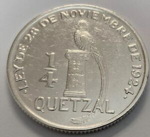 1947 Guatemala  1/4 Quetzal Silver HG