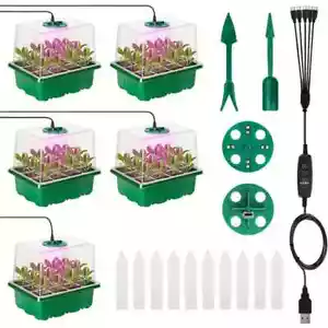 Seed Trays, 12 Holes Seedling Starter Kit, Plant Propagator with Lids/LED Lights - Picture 1 of 10