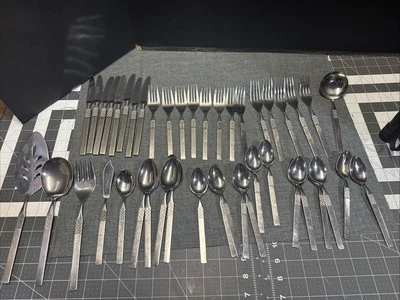 44 Piece Oxford  Hall Flatware Stainless OXH58 Cross Hatch Burnished Lot - Image 1 of 4