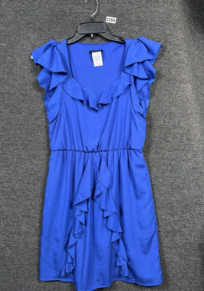 Jodi Kristopher 紧身连衣裙女式 M 码蓝色荷叶边短袖  — 第 1/4 张图片