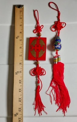 Feng Shui chino colgante oriental cloisonné doble bola nudo borla Foto 1 de 4
