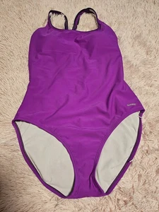 Speedo Damen Gr. 18 Lila Print Einteiler Badeanzug Gefüttert Racerback Tank - Bild 1 von 7