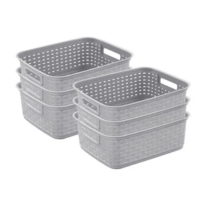 Sterilite Short Weave Wicker Pattern Storage Container Basket, Gray (6 Pack) - Picture 1 of 9