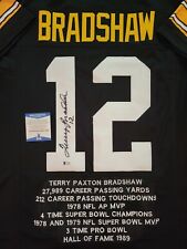 TERRY BRADSHAW AUTOGRAPH SIGNED BLACK PITTSBURGH STEELERS  STATS JERSEY BECKETT