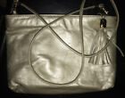 Womans Gold Genuine Leather "first Edition" Cross Body Shoulder Purse W/ Tassel