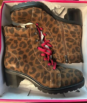 Vince Camuto Leather Lace-Up Ankle Boots - Gaviana Black/Brown Leo 11M Damaged - Image 1 of 2