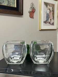 Set 2 Square Glass Candle Holders 4.5” Vase Contoured Rounded Edges - Picture 1 of 10
