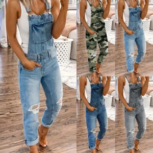 Womens Denim Dungarees Jeans Pants Pockets Jumpsuits Overalls Trousers Bib Pants - Picture 1 of 18