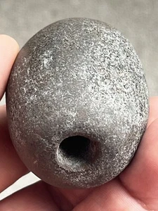 NATIVE INDIAN ARTIFACTS - LARGE STONE BEAD - TRADE BEAD 2" LONG - Picture 1 of 4