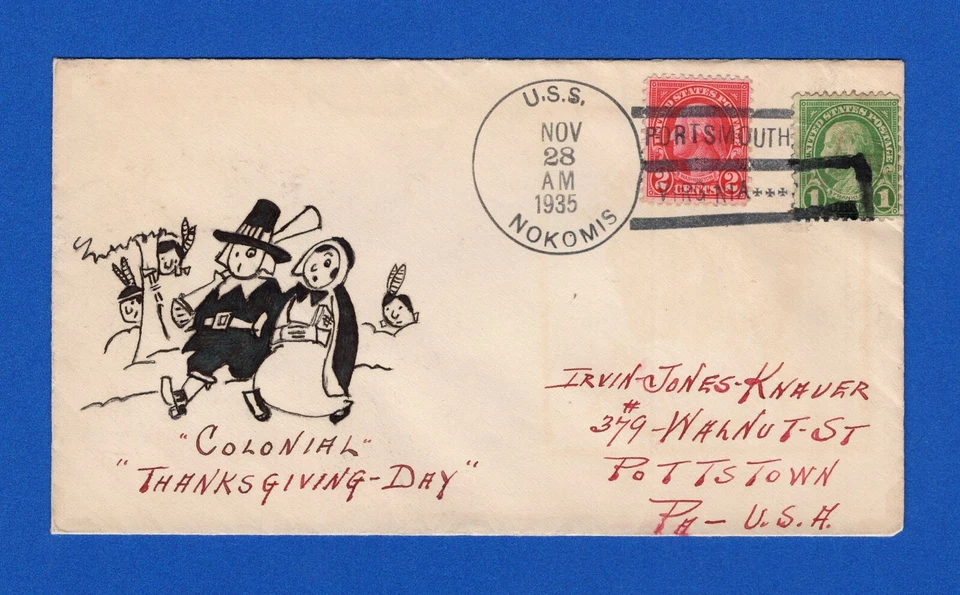 Yate patrulla USS Nokomis PY-6 Acción de Gracias 28 de noviembre de 1935 - Cachet dibujado a mano Foto 1 de 1