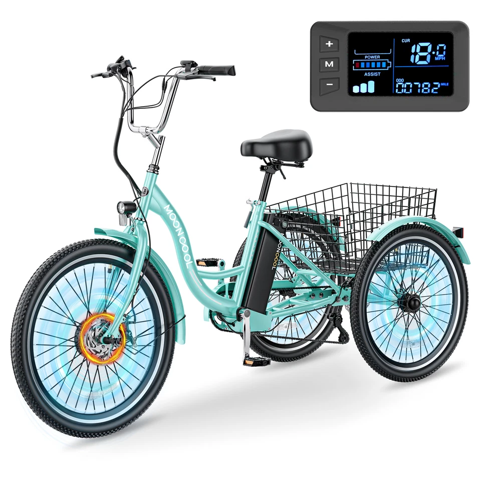 Triciclo Eléctrico para Adultos,350W 36V,7 Velocidades 3 Ruedas 24"/26"" con Cesta Grande Foto 1 de 4