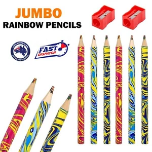 6pcs SWIRLIES MultiColoured Rainbow Wood Jumbo Pencils Sharpener Kids Drawing - Picture 1 of 5
