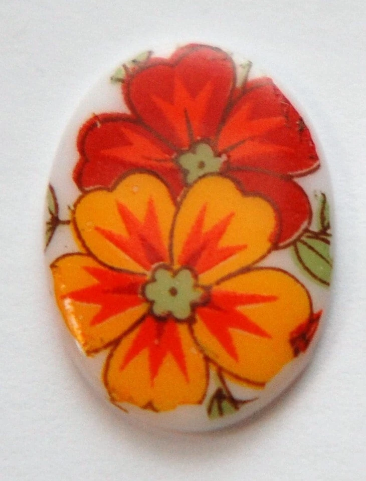 Cabujón de flores de vidrio rojo y naranja alemán vintage 25x18 mm cabina257A Foto 1 de 2