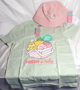 Pusheen Box Exclusive 2024 CultureFly Green Fruit T-Shirt XS & Peach Bucket Hat - Picture 1 of 4