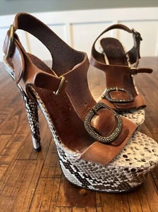 Pedro Garcia Platform Sandals Snake Skin Brn Leather SWAROVSKI Crystals EU 36 6 - Picture 1 of 9