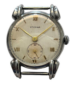 Vintage Eterna Nice Large Mens Steel Watch w/ Claw Lugs