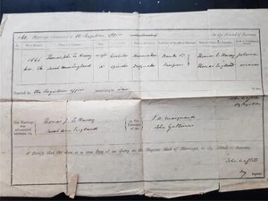 CERTIFICATO DI MATRIMONIO GUERNSEY 1868 THOMAS HURAQ+SARAH ENGLAND BANK STREET - Foto 1 di 1