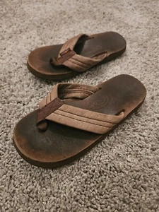 RAINBOW Kids Brown Sandals Leather Flip Flops Boys Size 9-10 - Picture 1 of 7