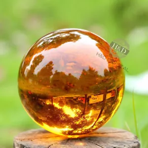 Amber Asian Natural Quartz Magic Crystal Glass Healing Ball Sphere +Stand 80mm - Picture 1 of 3