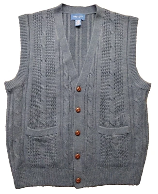 Vtg TOWNCRAFT Sweater Vest XL Cable Knit Gray Grandpa Dad Button Pockets 90s Y2K - Image 1 of 4