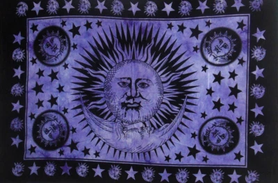 Tapiz de algodón indio sol luna colgante de pared decoración del hogar póster púrpura 40x30" Foto 1 de 4