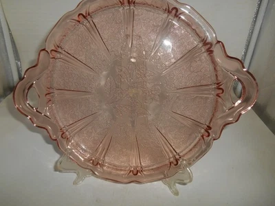 Excellent Jeanette Pink Cherry Blossom depression glass 12 5/8" Handled Tray - Image 1 of 4