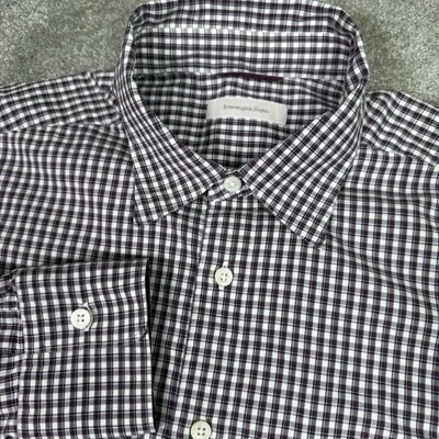 Camisa Ermenegildo Zegna Para Hombres XL Borgoña Blanca Cuadros Algodón Abotonada Foto 1 de 4