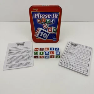 Phase 10 Dice Game Fundex Red Metal Tin 10 Dice and Score Pad 2004 - Picture 1 of 5