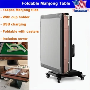 Automatic Mahjong Table Reddish orange Folding Table W/ 44mm Style Mahjong Tiles - Picture 1 of 10