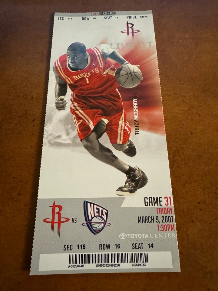 Boleto completo de baloncesto Tracy McGrady 34pts 2007 Houston Rockets New Jersey Nets Foto 1 de 1