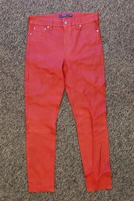 New Polo Ralph Lauren Women's Lamb Leather Skinny  Stretch Pants - Size 8 - Red - Image 1 of 4
