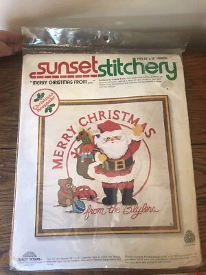 Feliz Navidad Papá Noel SELLADO Juego de Bordados DE COLECCIÓN 1980 SUNSET Stitchery Foto 1 de 4
